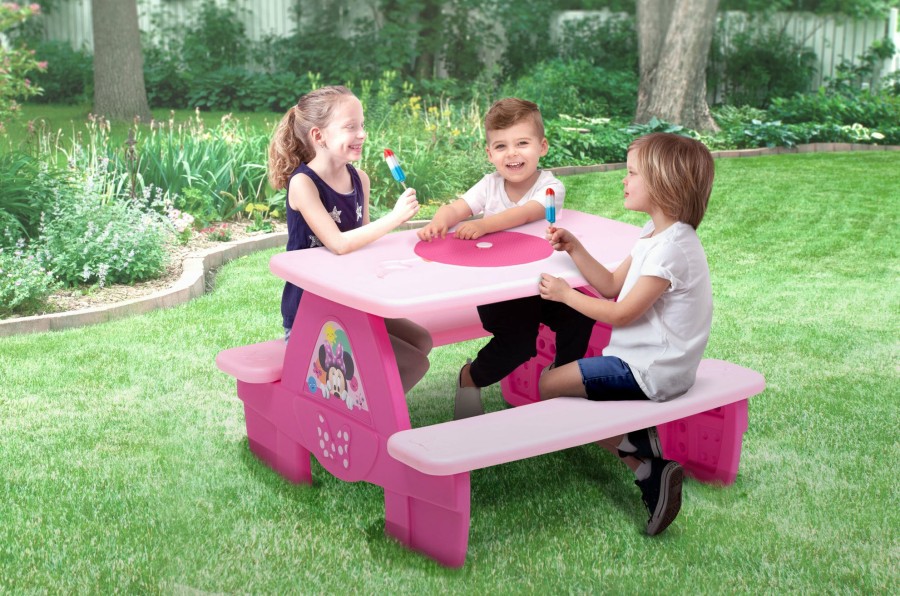 Delta Children Picnic Tables | Minnie Mouse 4 Seat Activity Picnic Table With Lego Compatible Tabletop