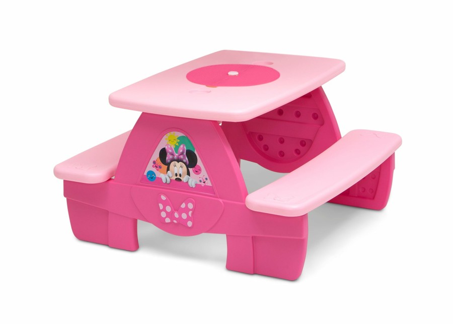 Delta Children Picnic Tables | Minnie Mouse 4 Seat Activity Picnic Table With Lego Compatible Tabletop