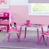 Delta Children Table & Chair Sets | Minnie Mouse 4-Piece Playroom Solution Set Includes Table And 2 Chairs And 6-Bin Toy Organizer