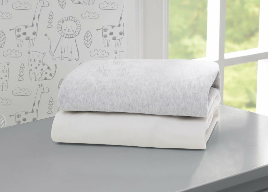 Delta Children Sheets & Mattress Covers | Fitted Crib Sheets - 2 Pack, White & Heather Grey