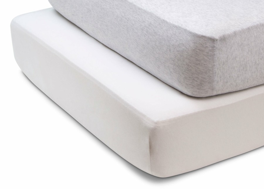 Delta Children Sheets & Mattress Covers | Fitted Crib Sheets - 2 Pack, White & Heather Grey