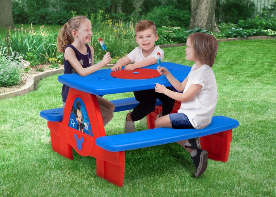 Delta Children Outdoor | Mickey Mouse 4 Seat Activity Picnic Table With Lego Compatible Tabletop