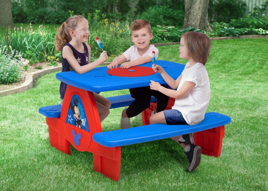 Delta Children Picnic Tables | Mickey Mouse 4 Seat Activity Picnic Table With Lego Compatible Tabletop