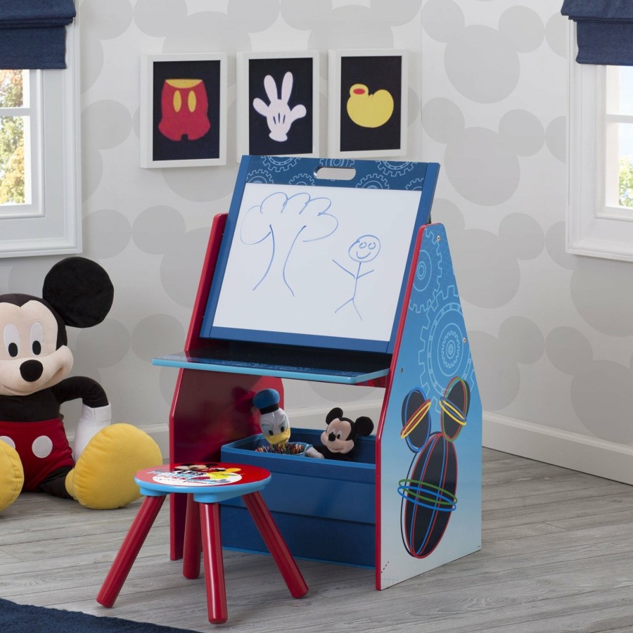 Delta Children Book & Toy Storage | Mickey Mouse Activity Center - Easel Desk With Stool & Toy Organizer