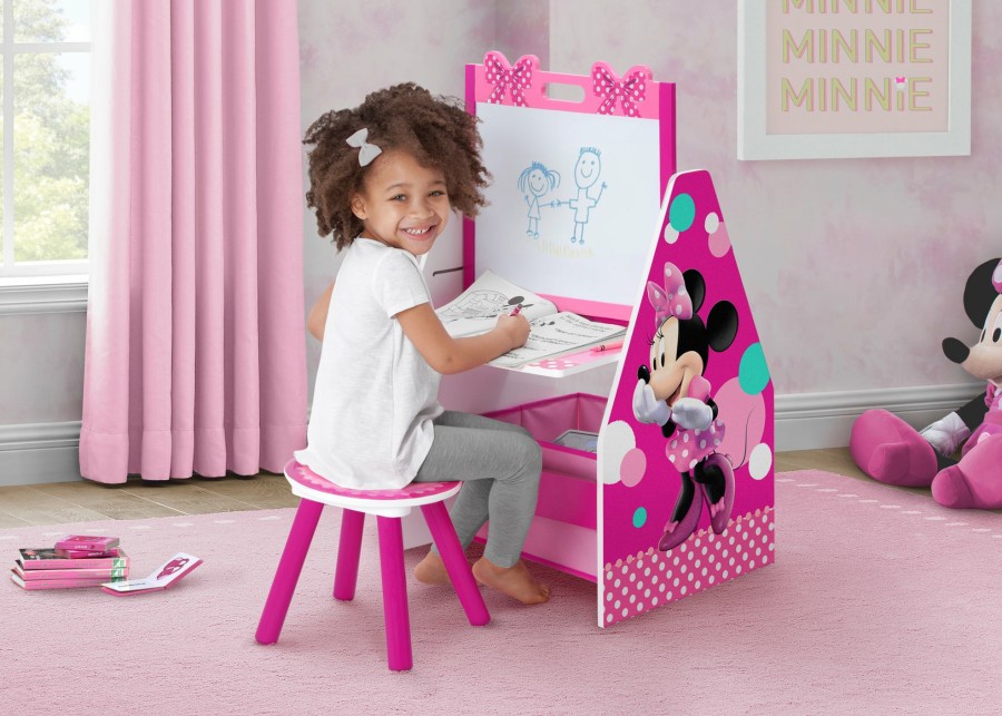 Delta Children Easels | Minnie Mouse Deluxe Kids Art Table - Easel, Desk, Stool, Toy Organizer