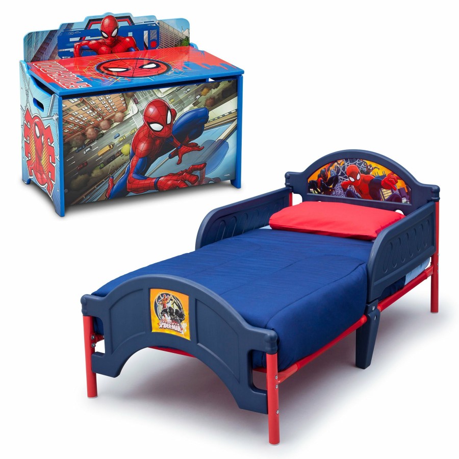 Delta Children Toddler Beds | Marvel Spider-Man 2-Piece Toddler Bedroom Set - Includes Toddler Bed And Deluxe Toy Box