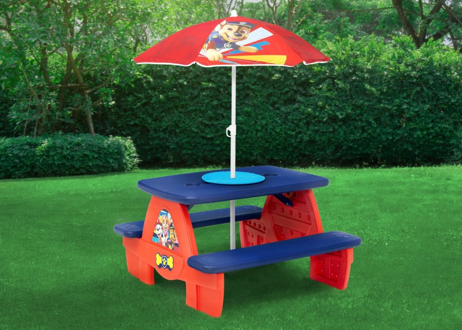 Delta Children Outdoor | Paw Patrol 4 Seat Activity Picnic Table With Umbrella And Lego Compatible Tabletop