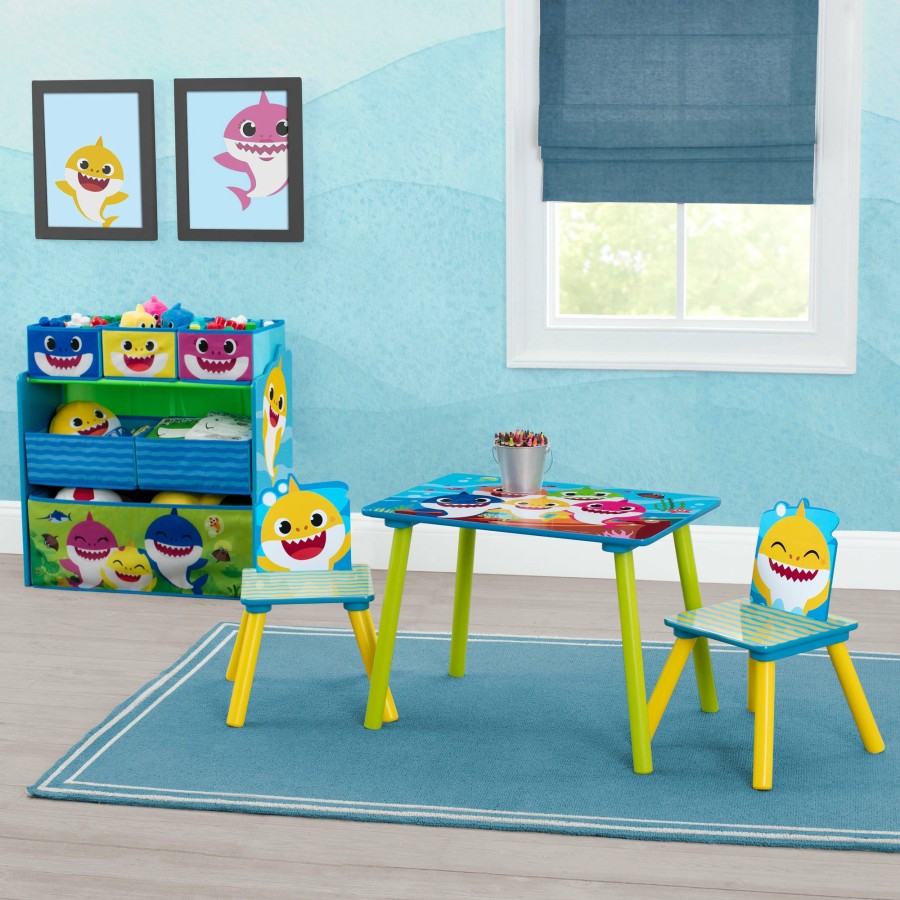 Delta Children Table & Chair Sets | Baby Shark 4-Piece Playroom Solution Set Includes Table And 2 Chairs And 6-Bin Toy Organizer