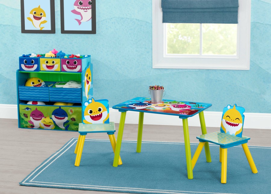 Delta Children Table & Chair Sets | Baby Shark 4-Piece Playroom Solution Set Includes Table And 2 Chairs And 6-Bin Toy Organizer