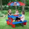 Delta Children Picnic Tables | Mickey Mouse 4 Seat Activity Picnic Table With Umbrella And Lego Compatible Tabletop