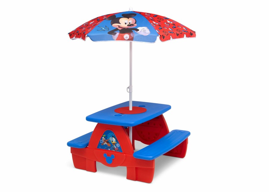 Delta Children Picnic Tables | Mickey Mouse 4 Seat Activity Picnic Table With Umbrella And Lego Compatible Tabletop