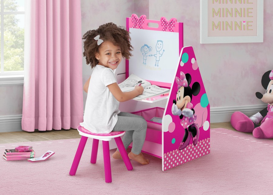 Delta Children Table & Chair Sets | Minnie Mouse Deluxe Kids Art Table - Easel, Desk, Stool, Toy Organizer