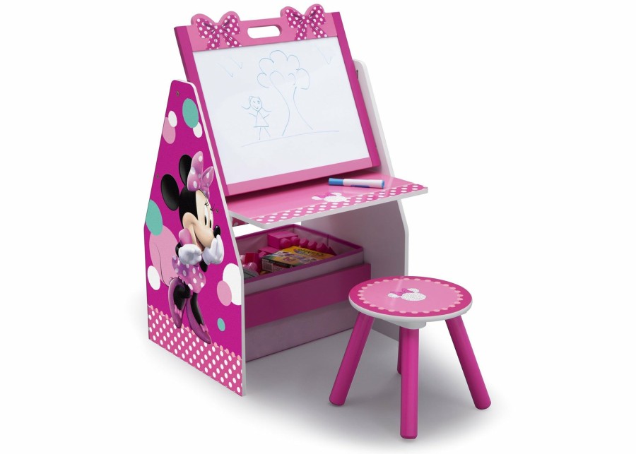 Delta Children Table & Chair Sets | Minnie Mouse Deluxe Kids Art Table - Easel, Desk, Stool, Toy Organizer