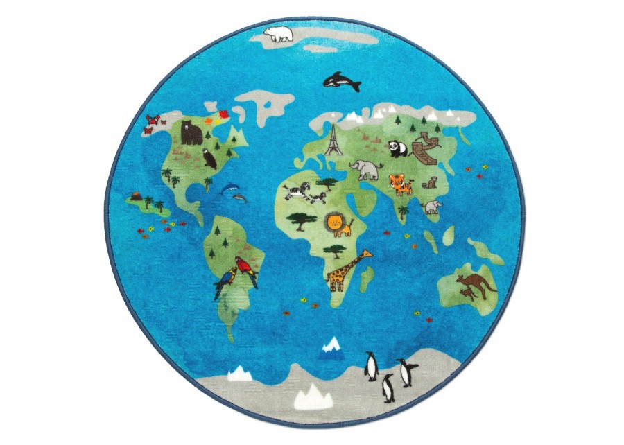 Delta Children Play Rugs | World Map Round Area Rug For Kids, 39-Inch