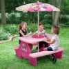 Delta Children Picnic Tables | Minnie Mouse 4 Seat Activity Picnic Table With Umbrella And Lego Compatible Tabletop