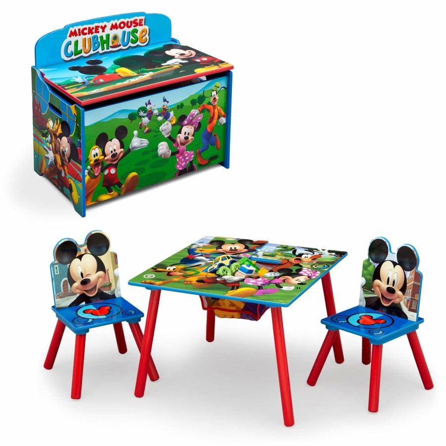 Delta Children Shop By Character | Disney Mickey Mouse 4-Piece Playroom Set - Includes Table With 2 Chairs And Deluxe Toy Box