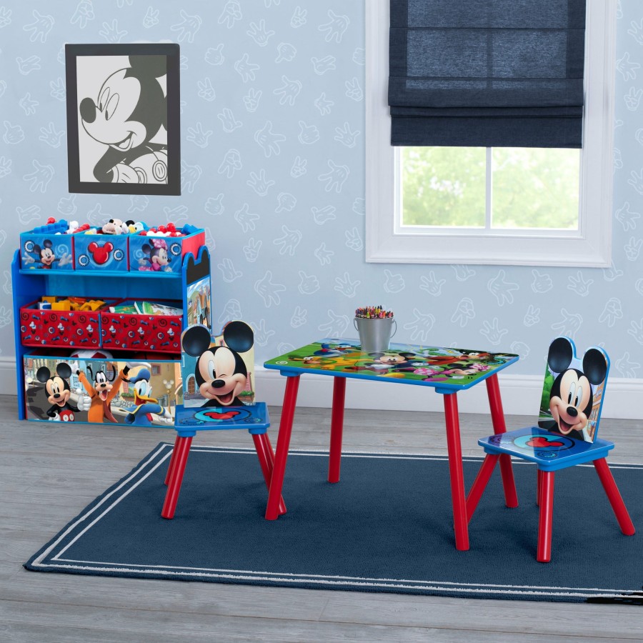 Delta Children Shop By Character | Mickey Mouse 4-Piece Playroom Solution Set Includes Table And 2 Chairs And 6-Bin Toy Organizer