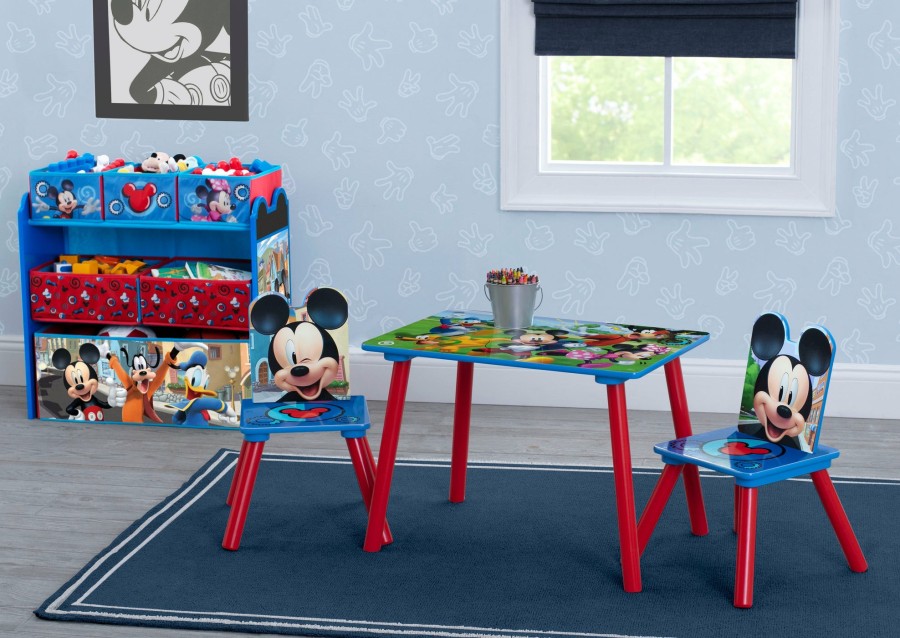 Delta Children Shop By Character | Mickey Mouse 4-Piece Playroom Solution Set Includes Table And 2 Chairs And 6-Bin Toy Organizer