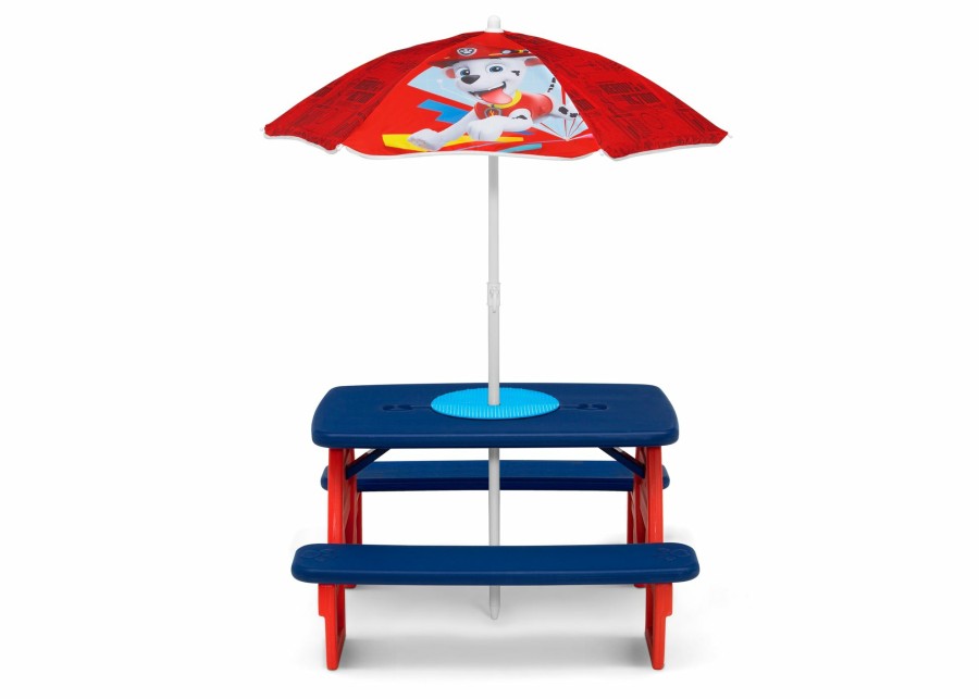 Delta Children Picnic Tables | Paw Patrol 4 Seat Activity Picnic Table With Umbrella And Lego Compatible Tabletop