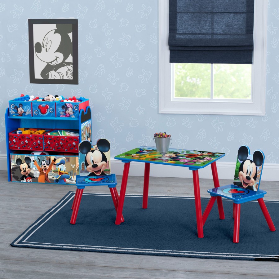 Delta Children Table & Chair Sets | Mickey Mouse 4-Piece Playroom Solution Set Includes Table And 2 Chairs And 6-Bin Toy Organizer