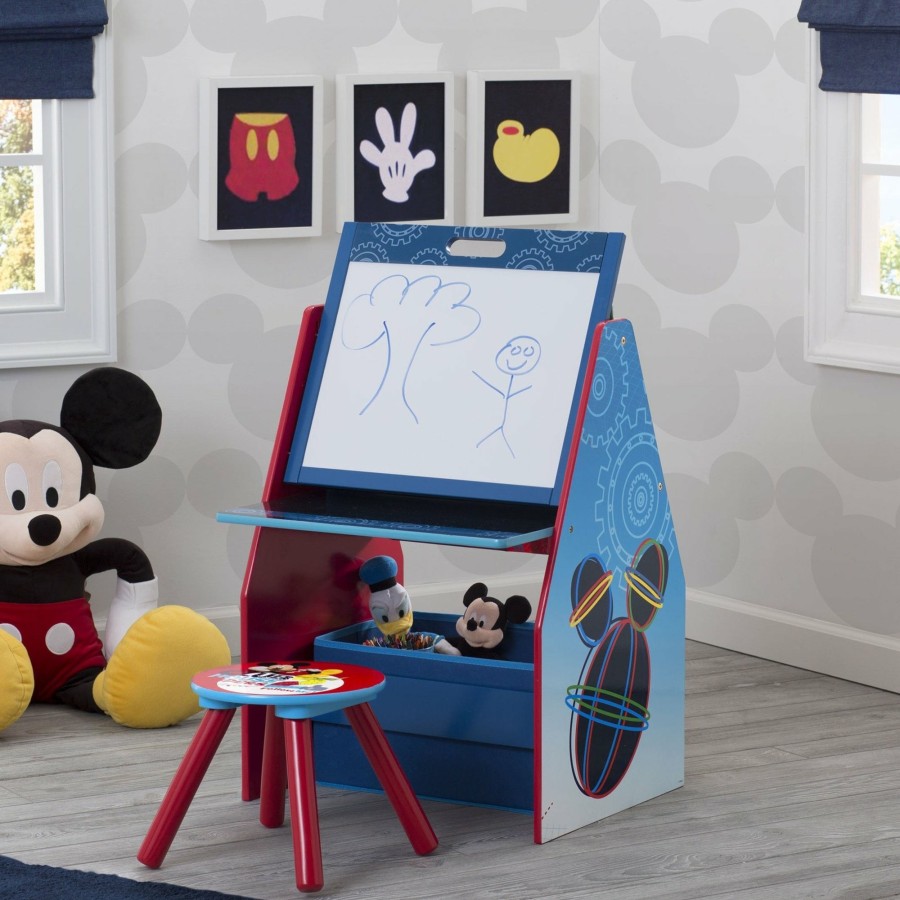 Delta Children Easels | Mickey Mouse Activity Center - Easel Desk With Stool & Toy Organizer